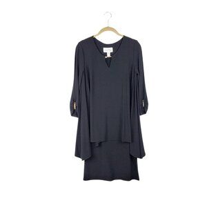 Joseph Ribkoff Layered Drape 3/4 Sleeve Black Dress Cocktail Womens Size 6